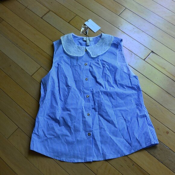 Halston Striped Cotton Top Size L - Picture 1 of 5